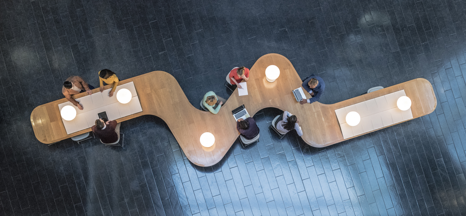 Overhead view of business meetings