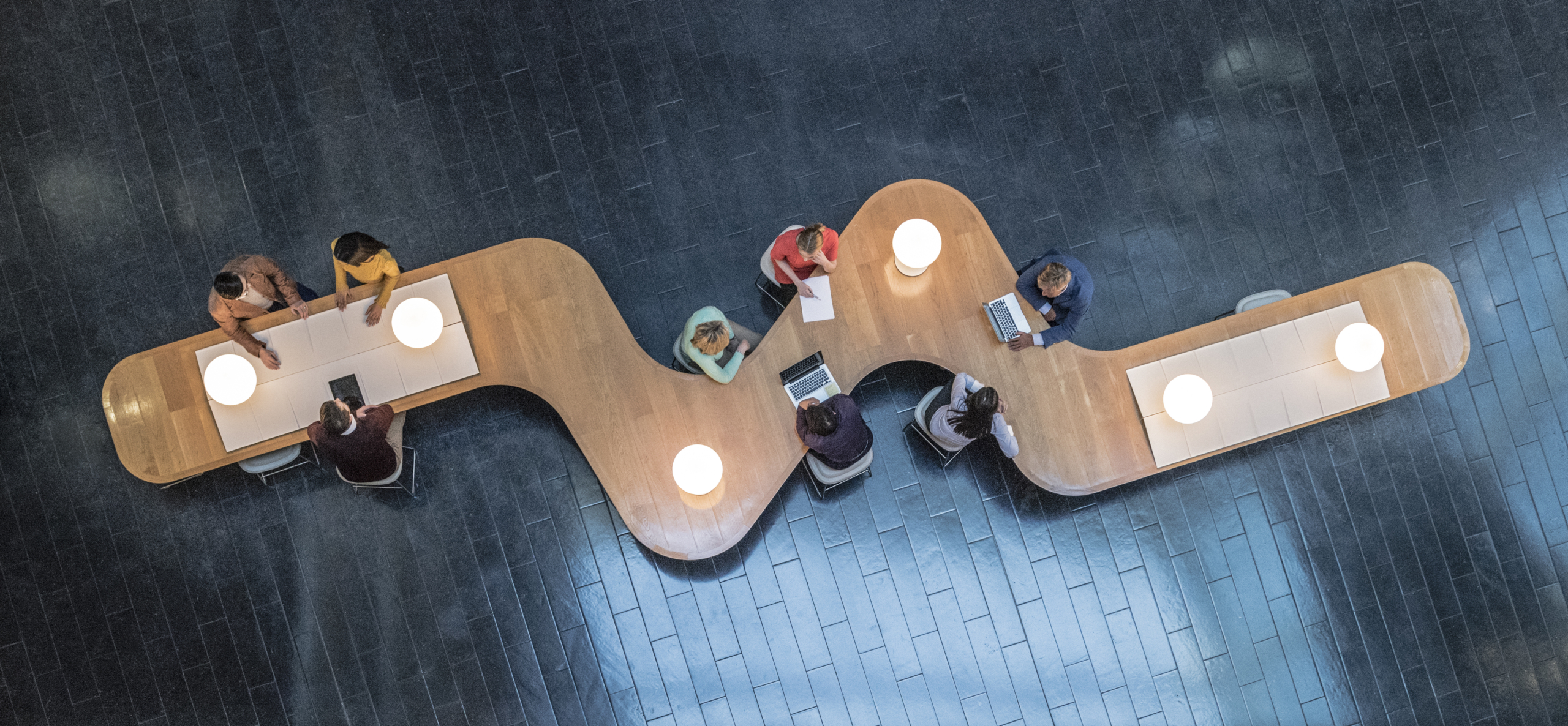 Overhead view of business meetings