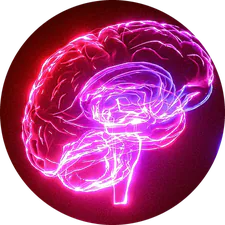 A hand holding a glowing wireframe brain